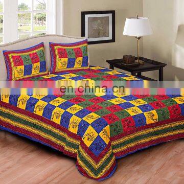 Kantha Work Embroidered Double Bed sheet - King Jaipuri traditional with 2 pillow /bed sheets/ bed spread /bed cover Decor art