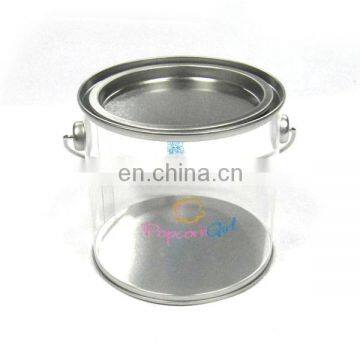 Popular clear candy round tin can with handle