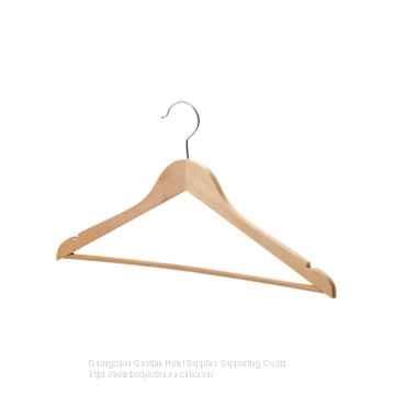 Deluxe Wood Coat Hangers, Glossy Finish with Extra Thick Chrome Hooks & Anti-Slip Bar