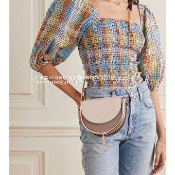 020 Autumn winter new women's beige grey cow leather saddle one-shoulder bag Net-a-Porter
