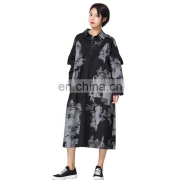 TWOTWINSTYLE  Letter Print Women's Dresses Female Lapel Long Sleeve Loose Hit Colors Midi