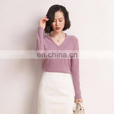 Women Custom 100% Erdos Cashmere V-neck Sweater photo-4