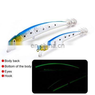 Amazon 11cm 14cm  Glow in Dark Artificial Squid Fishing Minnow Luminous Squid Jig Hard Fishing Lures