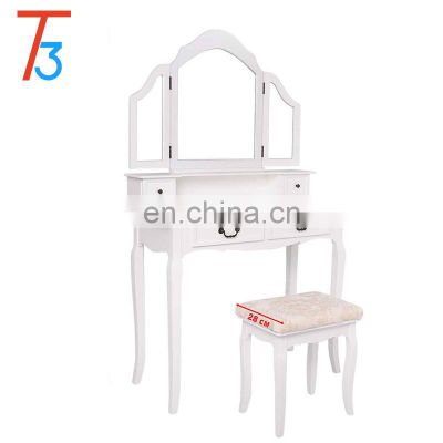 Furniture Makeup Vanity Table White Dressing Table And Stool For Girls Women Bedroom White