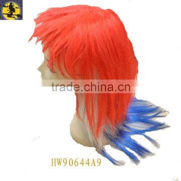 Shoulder-length Cut Red Party Wigs with Blue Dyeing