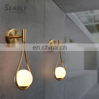 New Listed Decoration Bronze Milky White Hotel Bar Bedroom Metal Glass Indoor Modern LED Wall Lamp