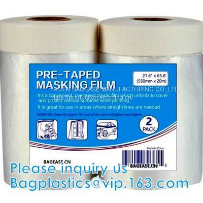 auto paint pre-tape hand-masker pre-folded transparent masking, masking film with masking pre-taped cloth taped masking film