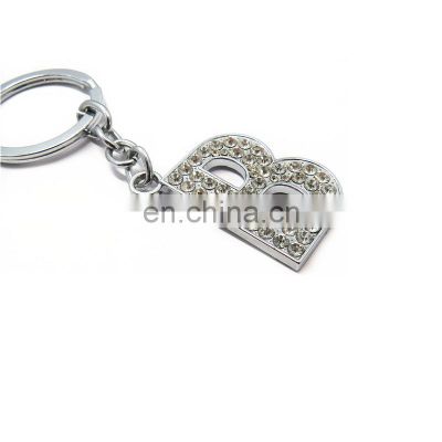 Fashion Handmade Gold Silver Car Ring Shiny Rhinestone Alphabet Metal 26 Letters Key Chain