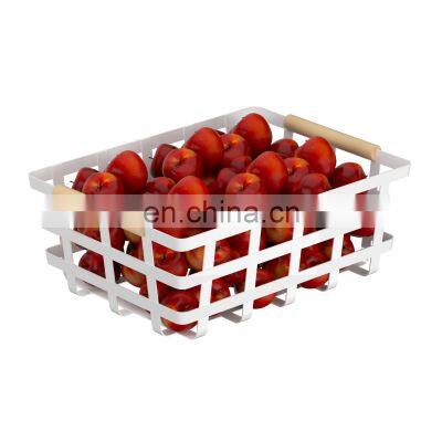 canastilla para guardar fruta metal wire storage pantry organizer easy carry outdoor picnic fruit basket with wooden handle