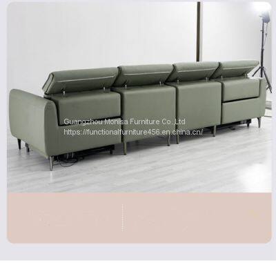 New Straight-Row Three-Seat Leather Sofa Villa Living Room Large-Sized Italian Minimalist Style Functional Sofa Combination photo-3