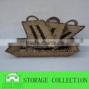 Set of 4 Rectangular Shape Handmade Seagrass Trays With Handle