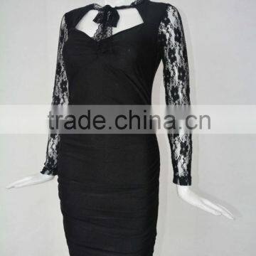 Classic Black Sexy Lace Sleeve Dress Fashion Perspective Bandage Dress Sexy Free Prom Dress photo-2