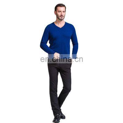 High Quality 100% Merino Wool V-Neck Knitted Sweater for Men Basic Style Plus Size Solid Pattern