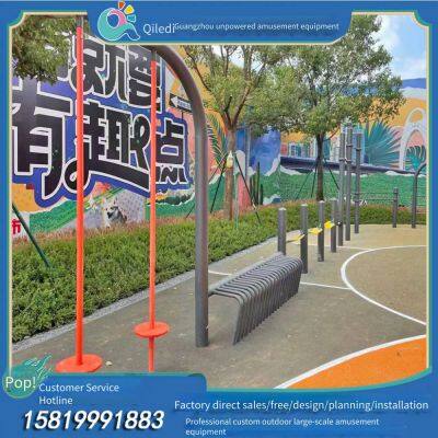 outdoor combined slide, fitness equipment, rocking horse, rotating disc, climbing net and wooden slide for residential areas