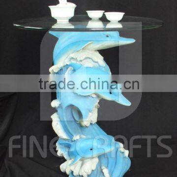 Resin dolphin statue glass decorative coffee table