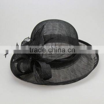 Black Sinamay Hat With Feather Decoration