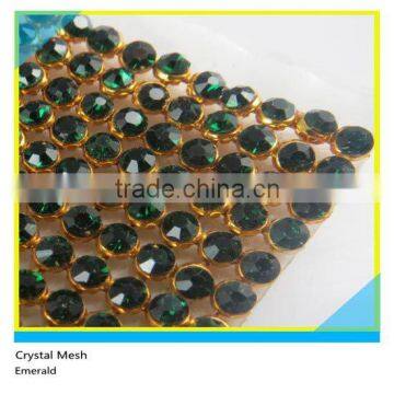 Hotfix Diamond Rhinestone Aluminum Mesh Gold Base Emerald Rhinestone Mesh