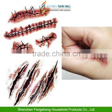 HALLOWEEN ZOMBIE SCARS TATTOOS WITH FAKE SCAB BLOOD SPECIAL FX COSTUME MAKE-UP photo-2