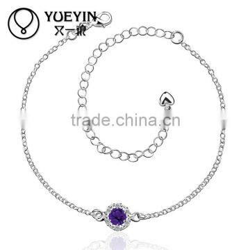 Charming Factory Price Purple Stone Foot Silver Design Anklet