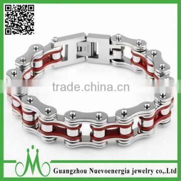 Men's Stainless Steel Silver and Red Bicycle Chain Large and Heavy Punk Biker Charm Bracelet