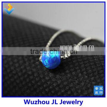 Lovely Synthetic Dark Blue Opal Bead Pendant With 925 Sterling Silver Box Chain Necklace photo-3