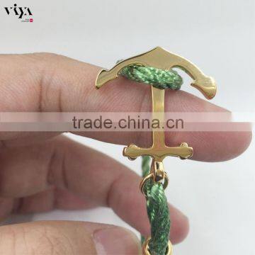 316 L Stainless Steel Colorful Cotton Rope String Leather Anchor Bracelet Fashion Jewelry Black Blue Green Red Purple Nylon Rope photo-4