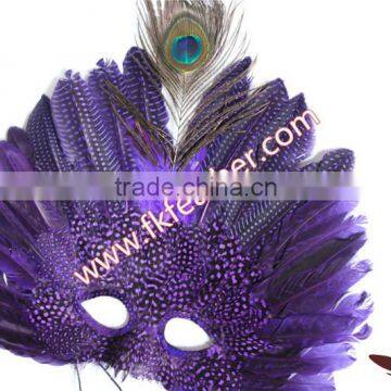 Natural Craft Purple Spot Feather Mask Halloween Decorations photo-2