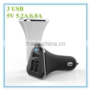 hot sale oem white and black colorful ring blue led 5v 5.2a 6.8a 3 port usb charger for vamo