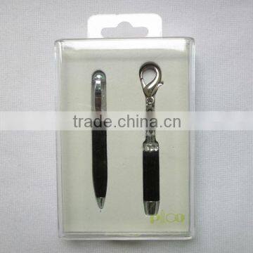 Metal mini ball pen with crystal and mini torch with keychain packed in a gift box