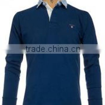 100% Cotton Navy Blue Full Sleeve Rugby Shirt/Jersey with White Collar