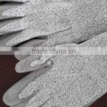 Gray color PU coated HPPE cut resistant safety gloves for glasses factory