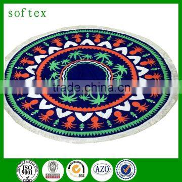 150cm diameter 500g microfiber Reactive printed large round beach towel with tassel