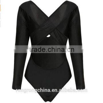 Women V-neck Stretch Bodysuit Sexy Jumpsuit Tops photo-2