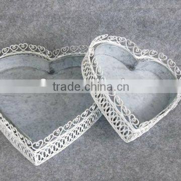 White Metal heart tray set with decorative sides