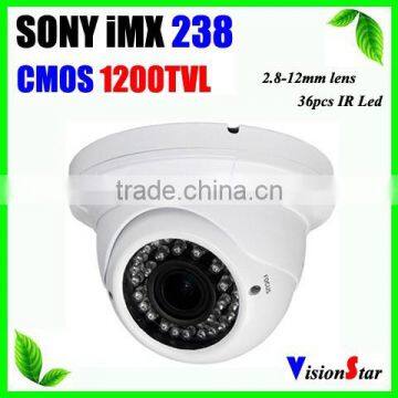 Sony IMX238 CMOS Sensor Spport OSD Menu 2.8-12mm Lens Waterproof security dome 1200TVL 36pcs IR LED CCTV Camera