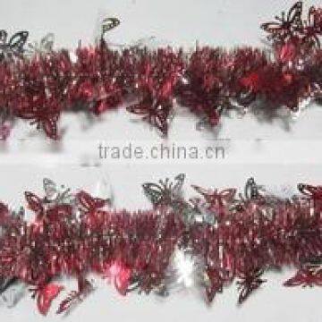 2015 Hot Sale PET/PVC Tinsel Garland with Butterfly Ornaments