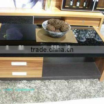 Modern wooden glass top coffee table