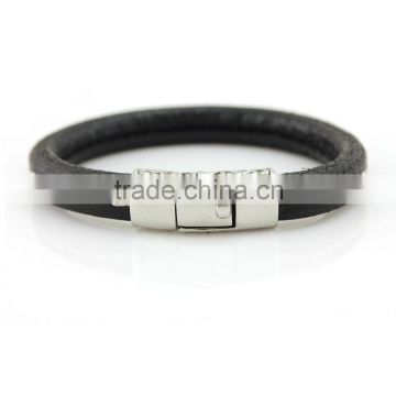 cowskin bracelets, stainless steel leather wristbands ,flat leather wrap bangles