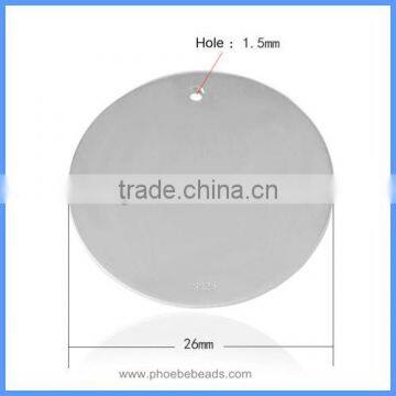 26mm Big Blank White Rhodium Plated 925 Sterling Silver Round Stamping Tags Plates Charms Customize Logo Available STA-R26mm