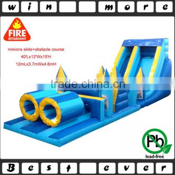 minions obstacle course with slide, 2 parts inflatable minions slide obstacle course