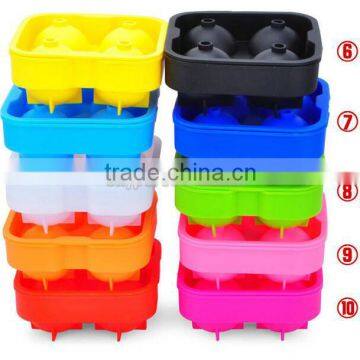 Pure Color 4 Cavity Silicone Rubber Whisky Ice Cube Tray Maker To Made 4.5cm Ice Ball