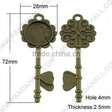 Antique Bronze Skeleton Key Pendant Cabochon Settings 20mm Blank Tray(TIBEP-ZX027-AB-FF)