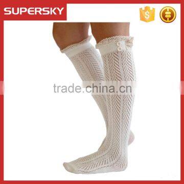 C03-7 Custom Open Knee High Knitted Lace Boot Socks With Crochet Lace Trim and Buttons Ruffled Boot Socks photo-3