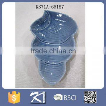Plain Ocean Blue Ceramic Seashell Dish photo-2