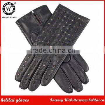 Winter Fashion Ladies Leather Gloves with metal