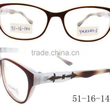 Latest trendy designer C.P injection plastic cheap eyeglass frames with double color