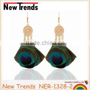 Fashion jewelry peacock feather drop earring wholesale