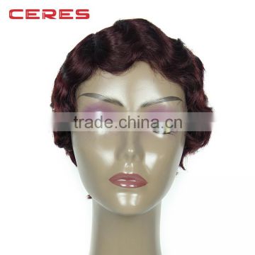 in stock 100% human hair new style short wavy wig, different colors short human hair wig