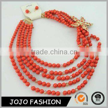 India style charm red necklace sets with sea star multi layers plastic bead bridal jewelry set