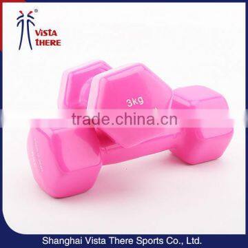 Womens pink colour gym 0.5kg-10kg hex vinyl dipping weight dumbbell